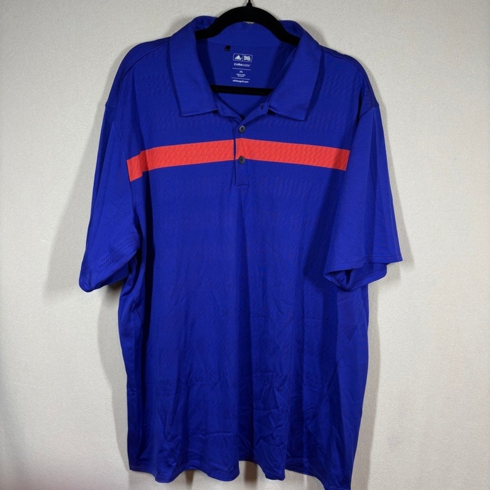 Adidas Golf ClimaCool Polo Shirt Mens 2XL Purple Orange Stripe Casual Athleisure